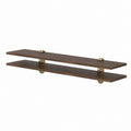 Étagère murale double en noyer brun et acier inoxydable finition laiton 120 x 20 x 31 cm