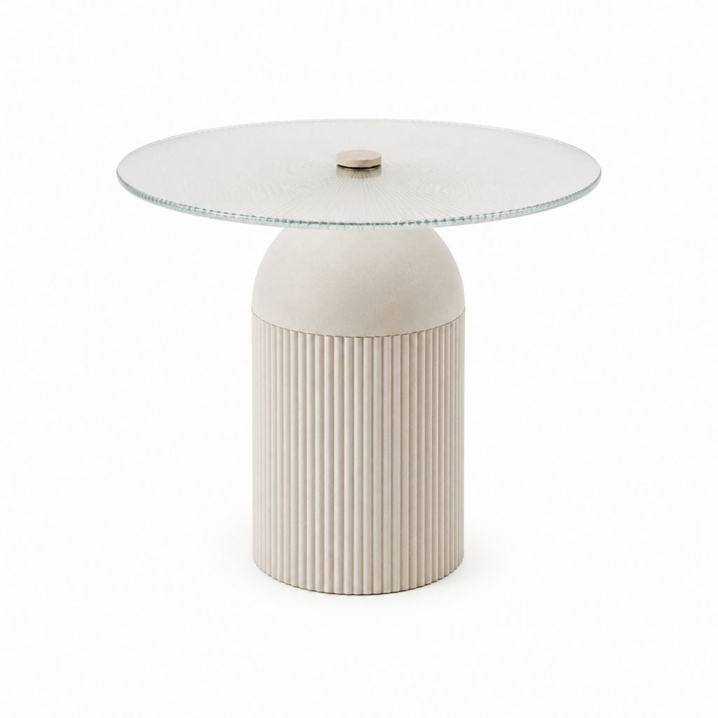 Table d'appoint ronde beige en verre trempé et MDF Ø 70 cm x H 55 cm