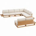 Salon de jardin modulable 7 places beige en bois d'acacia et polyester en U 350 x 250 x 75 cm