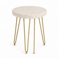 Table d’appoint ronde beige en travertin et acier doré diamètre 45 cm hauteur 50 cm