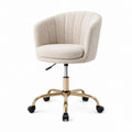 Chaise de bureau pivotante beige en polyester bouclette avec roulettes hauteur réglable 58 x 58 x 80-90 cm
