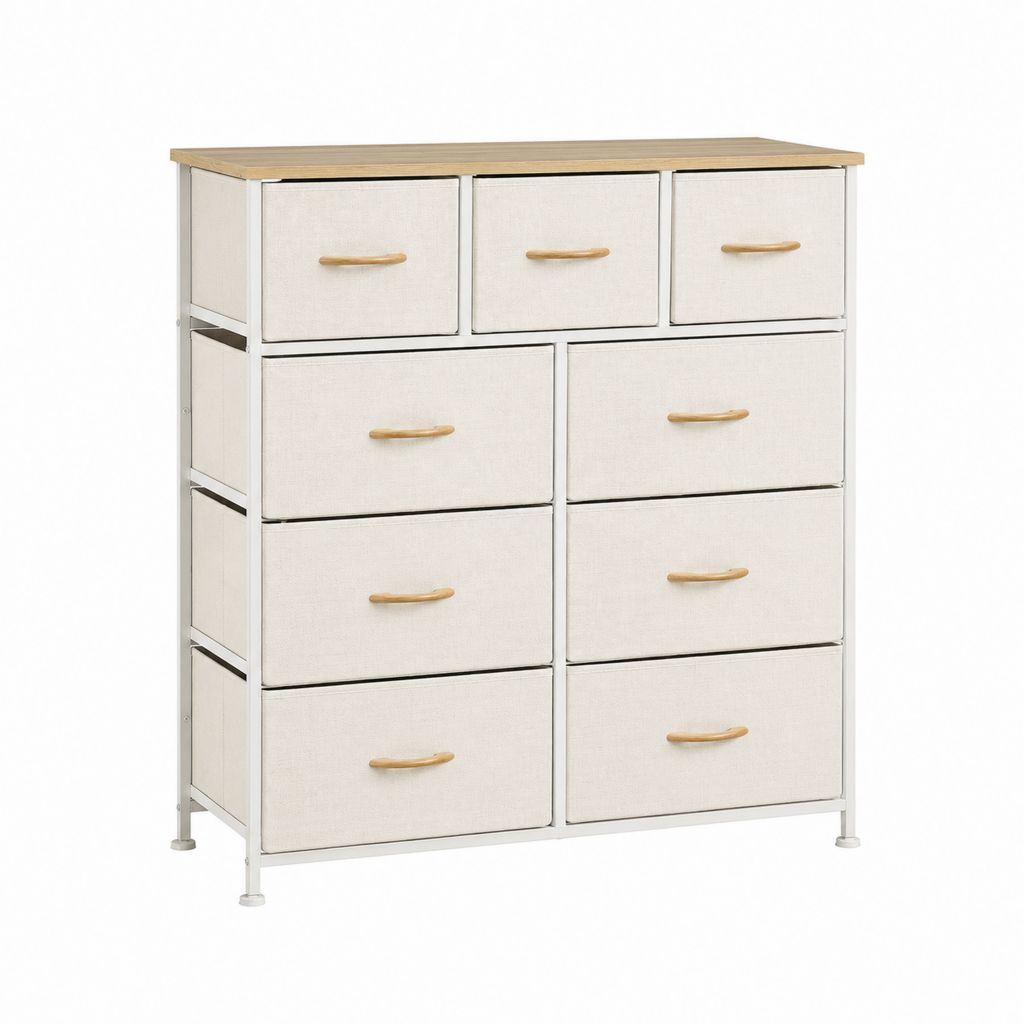 Commode à 9 tiroirs beige en polyester et acier rectangulaire 80 x 30 x 100 cm