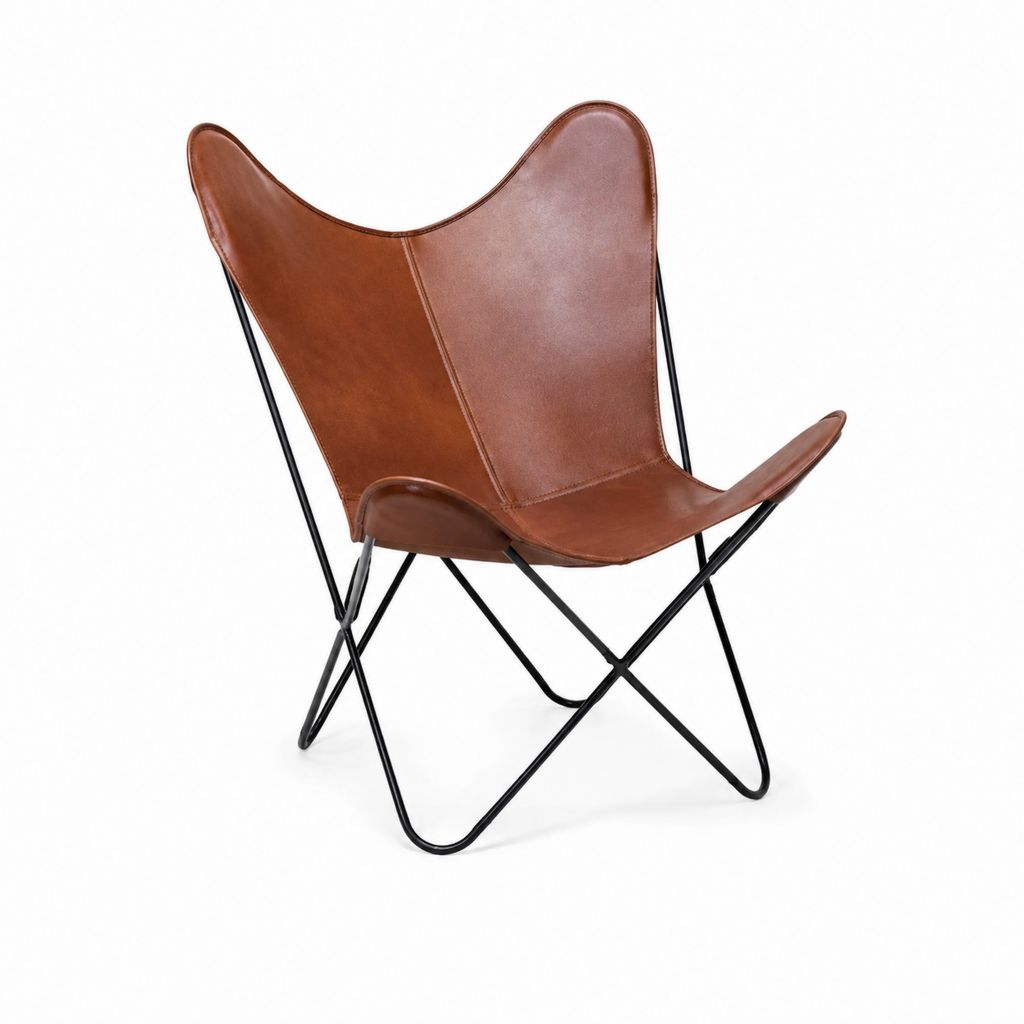 Fauteuil lounge papillon marron en cuir PU avec structure en acier 73 x 80 x 98 cm