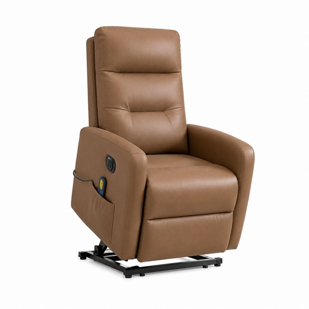 Fauteuil releveur électrique inclinable marron en polyuréthane 85 x 93 x 108 cm