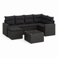 Salon de jardin modulable 6 pièces noir en résine tressée PE avec coussins et table en verre 210 x 140 x 60 cm