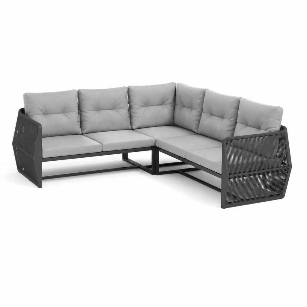 Canapé de jardin d’angle 5 places gris en acier et corde PP 250 x 190 x 75 cm