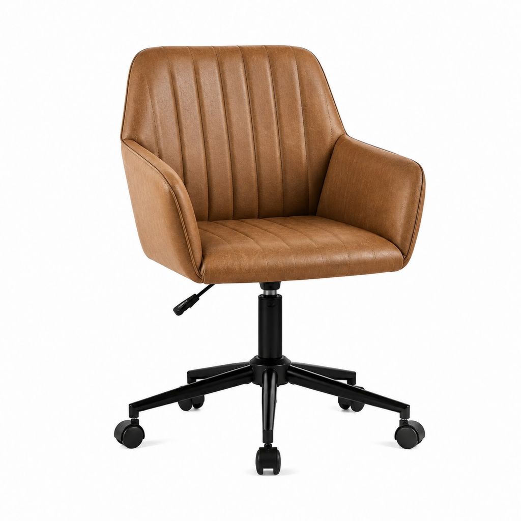 Chaise de bureau pivotante marron en similicuir PU avec accoudoirs 60 x 60 x 88-98 cm
