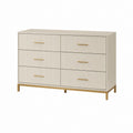 Commode basse 6 tiroirs beige en panneaux MDF rectangulaire 120 x 40 x 80 cm