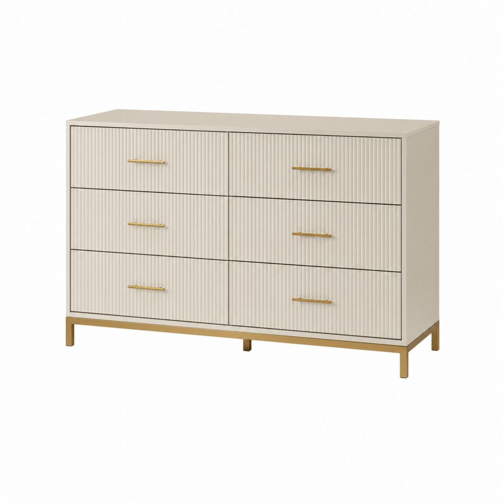 Commode basse 6 tiroirs beige en panneaux MDF rectangulaire 120 x 40 x 80 cm