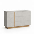 Commode basse 6 tiroirs gris béton et chêne 120 x 40 x 80 cm