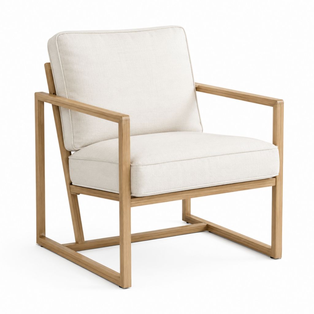 Fauteuil de salon beige en polyester et bois massif 74 x 82 x 86 cm