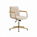 Chaise de bureau pivotante réglable beige en polyester bouclé avec accoudoirs et piètement acier 59 x 60 x 80-90 cm