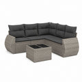 Salon de jardin d’angle 4 places gris en résine tressée PE avec coussins anthracite et table basse 220 x 220 x 83 cm