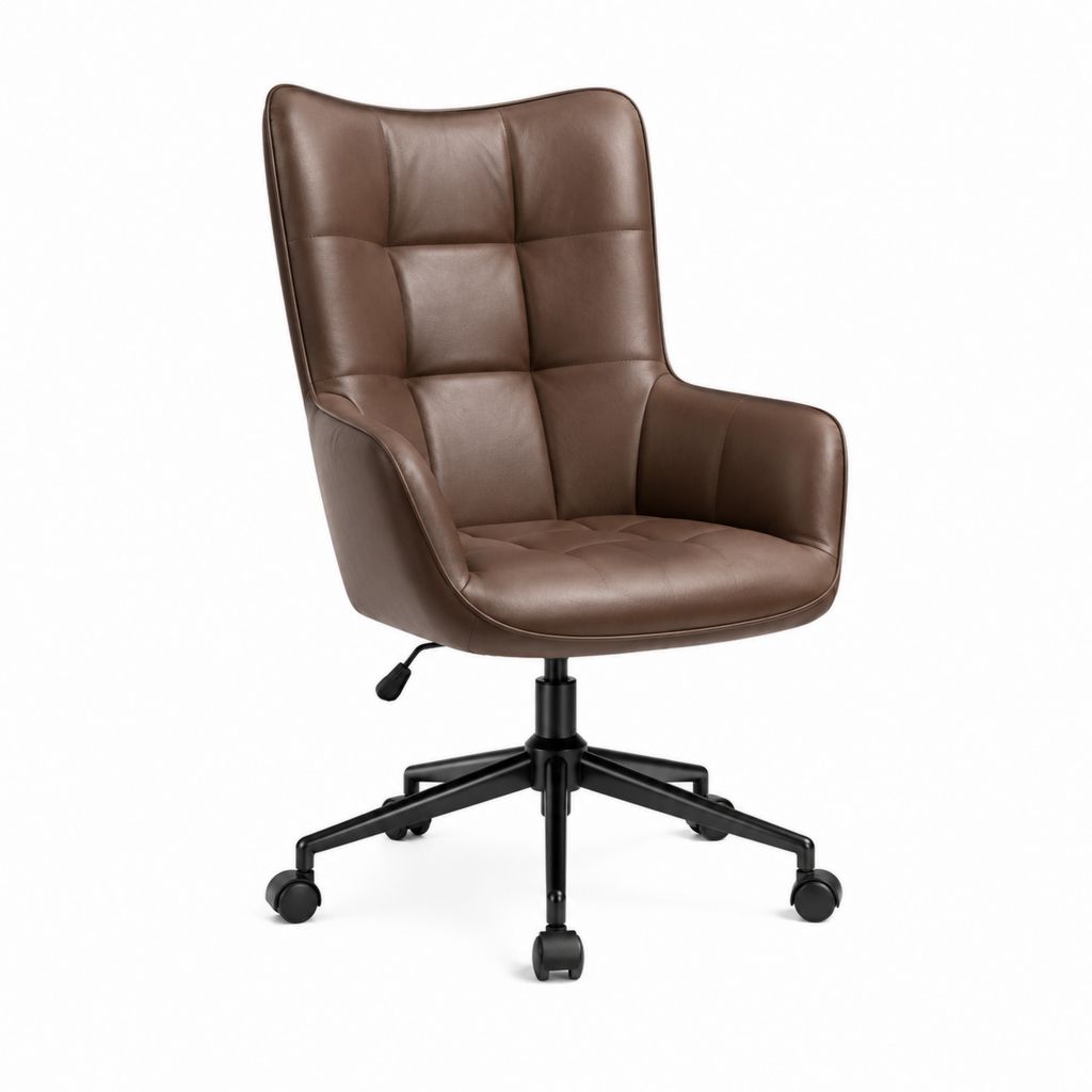 Fauteuil de bureau pivotant marron en similicuir PU avec roulettes 66 x 66 x 108-118 cm